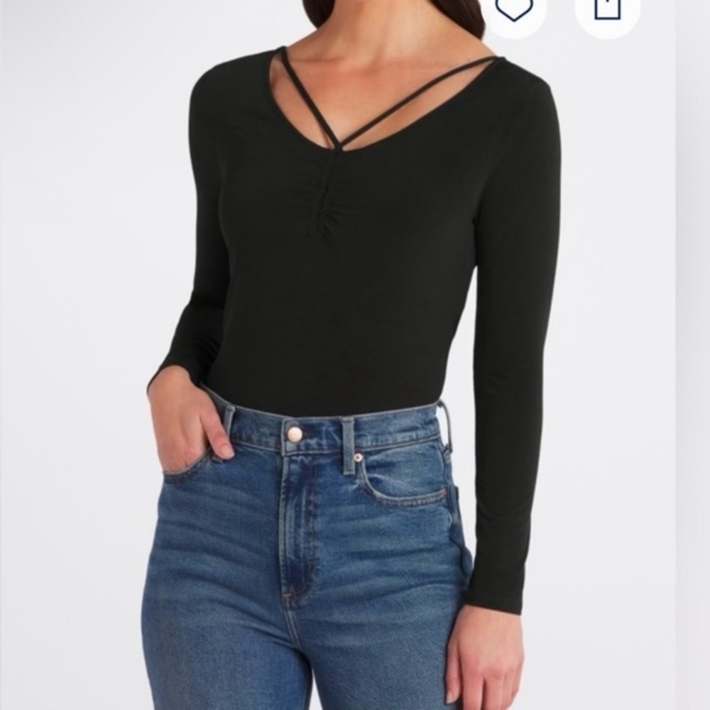 The General Good Black Layla Ruched Knit Top Small